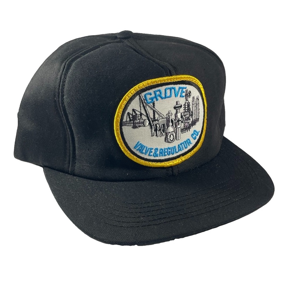 Vintage Grove Valve & Regulator Co Snapback Hat Made USA Black Trucker Cap